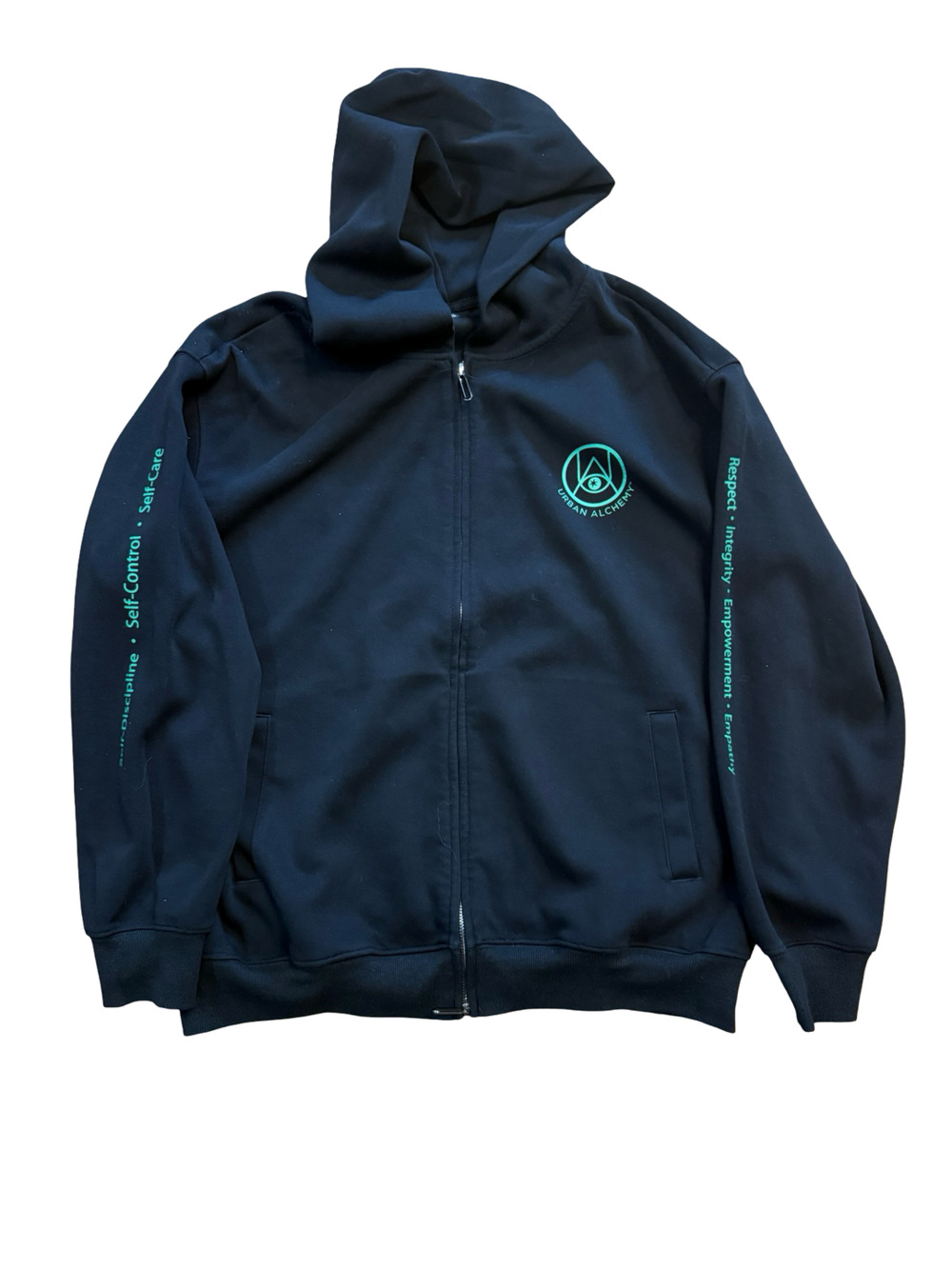 Urban Alchemy Full Zip Hoodie Size XL Black Green Logo